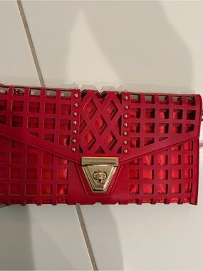 Red Women's Cutout Envelope Clutch with Gold Hardware